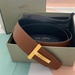Tom Ford Brown Leather Belt with Gold Buckle